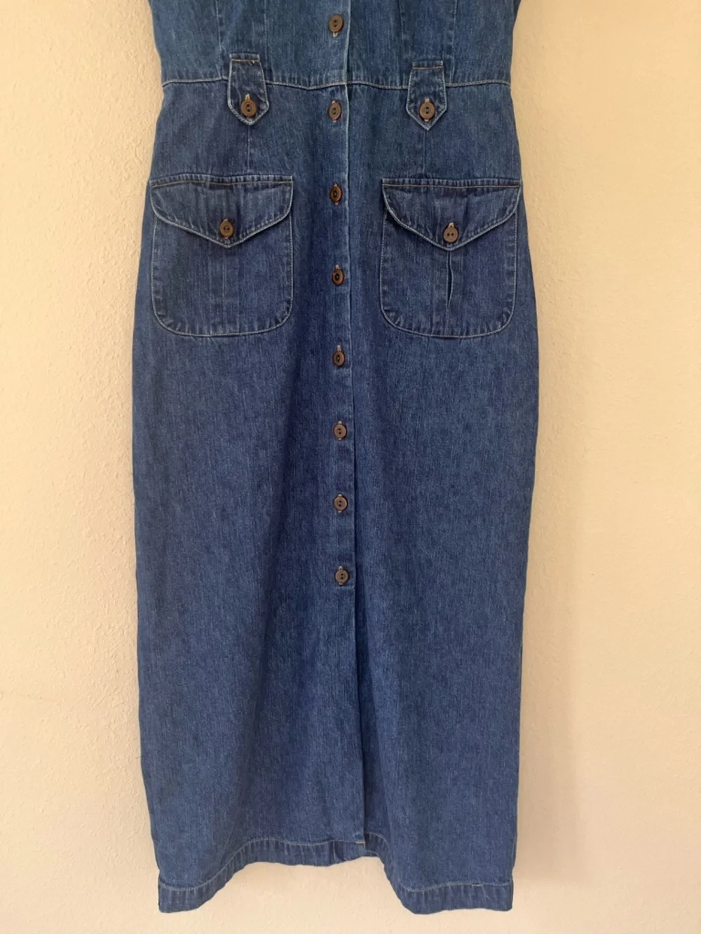 VTG St Johns Bay Denim Dress 10 Midi Button Up Modest‎ Coastal Western 90s Y2K